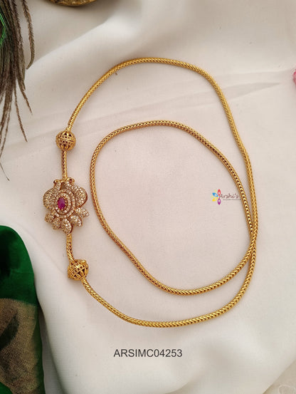 Peacock White and Ruby Stone Motif Mugappu Chain