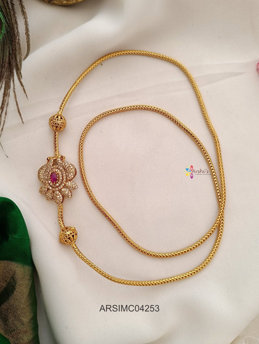 Peacock White and Ruby Stone Motif Mugappu Chain