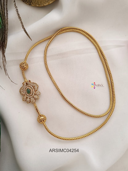 Peacock White and Green Stone Motif Mugappu Chain