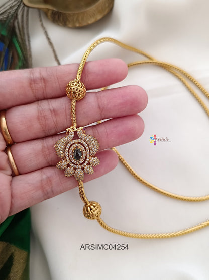 Peacock White and Green Stone Motif Mugappu Chain