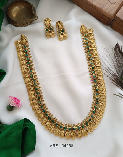 Lakshmi Coin Emerald Stone Long Haram