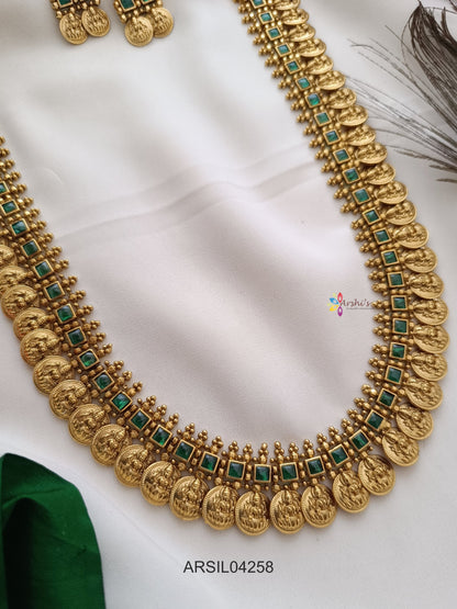 Lakshmi Coin Emerald Stone Long Haram