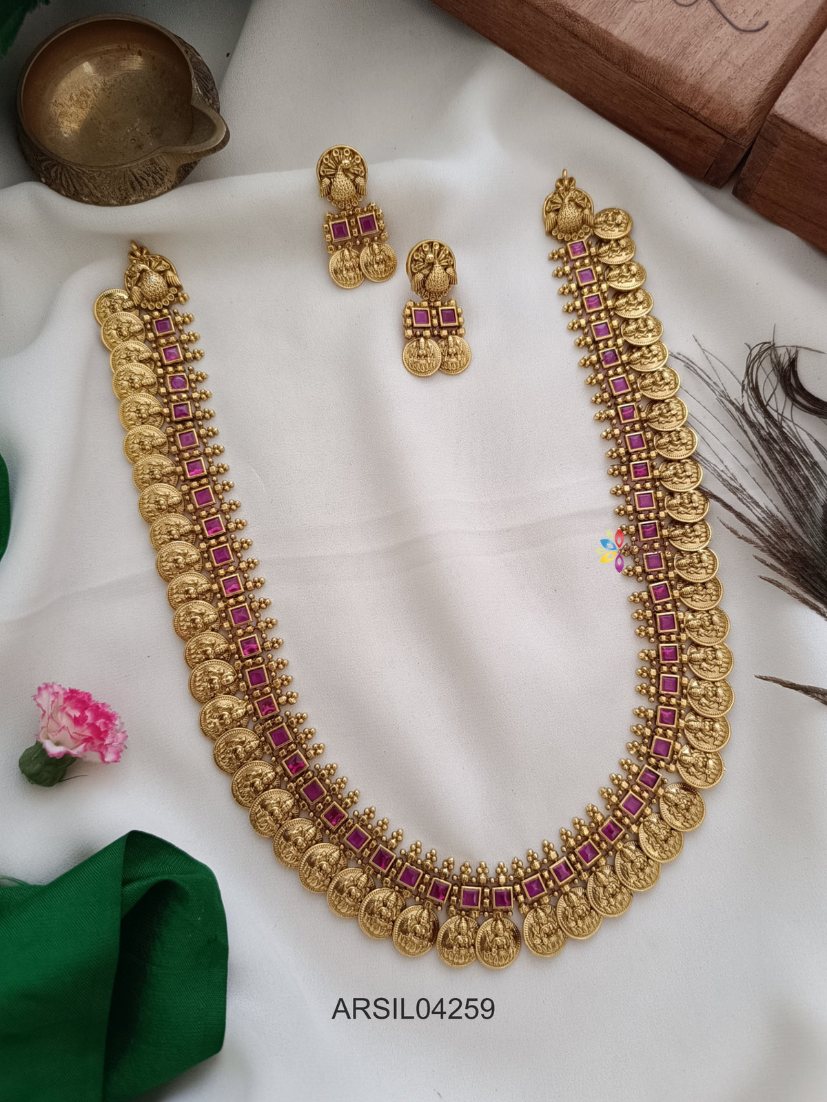 Lakshmi Coin Ruby Stone Long Haram