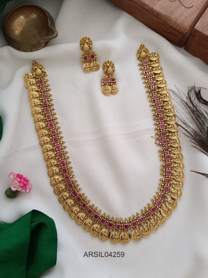 Lakshmi Coin Ruby Stone Long Haram