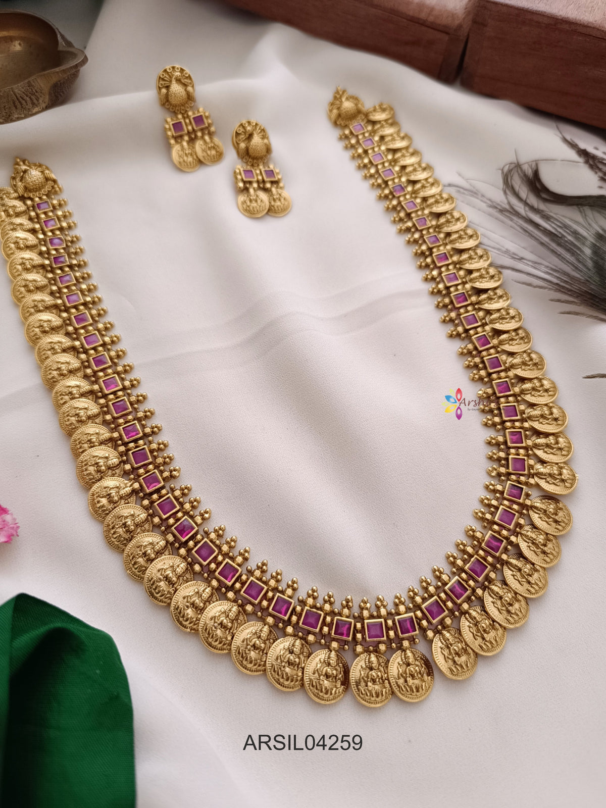 Lakshmi Coin Ruby Stone Long Haram
