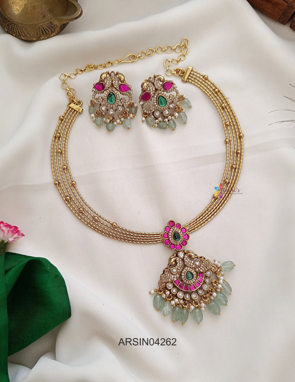 Peacock Jadau Pendant Hasli Necklace