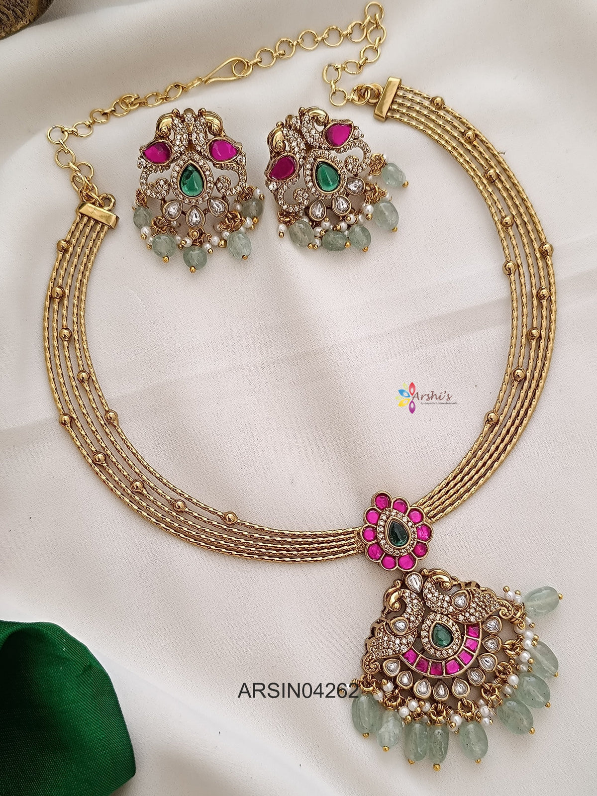 Peacock Jadau Pendant Hasli Necklace