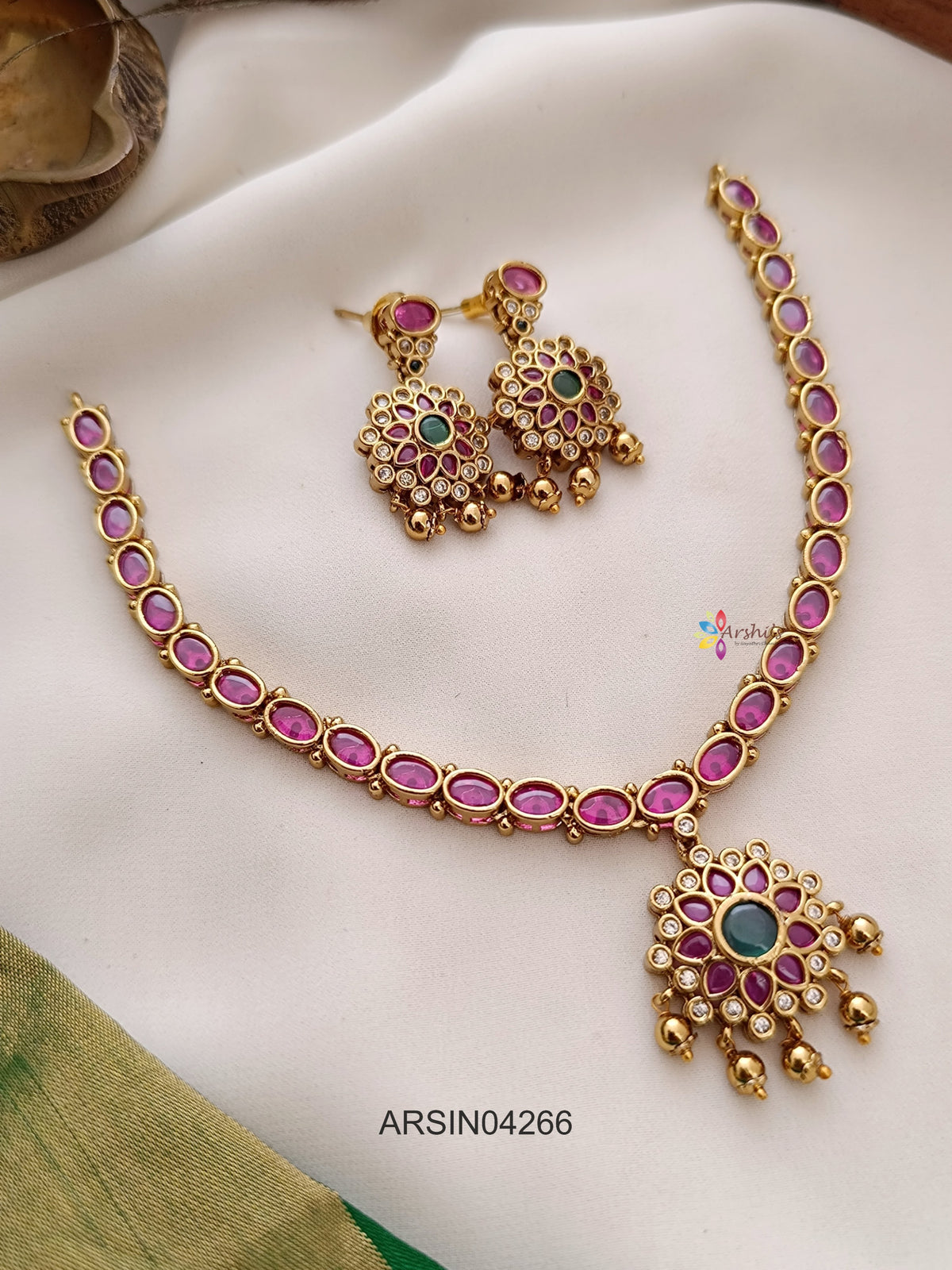 Ruby Stone Attigai Necklace