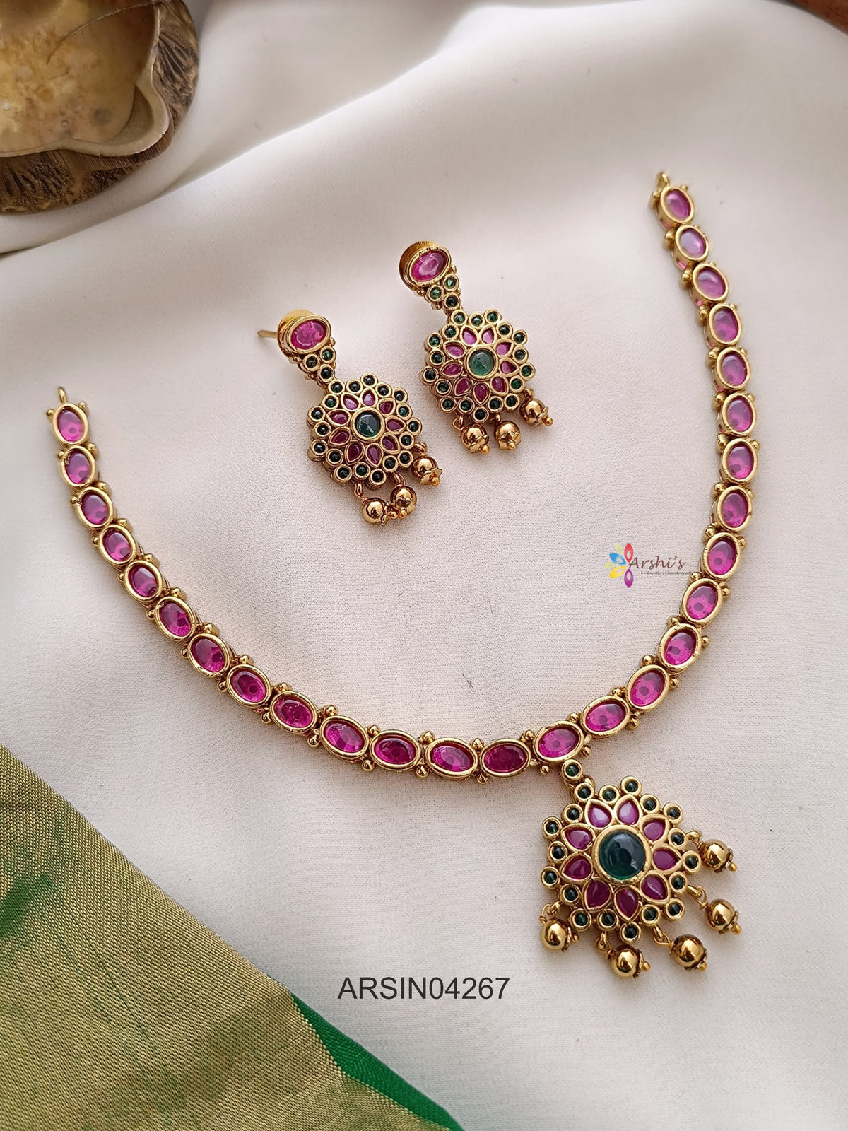 Ruby Stone Attigai Necklace
