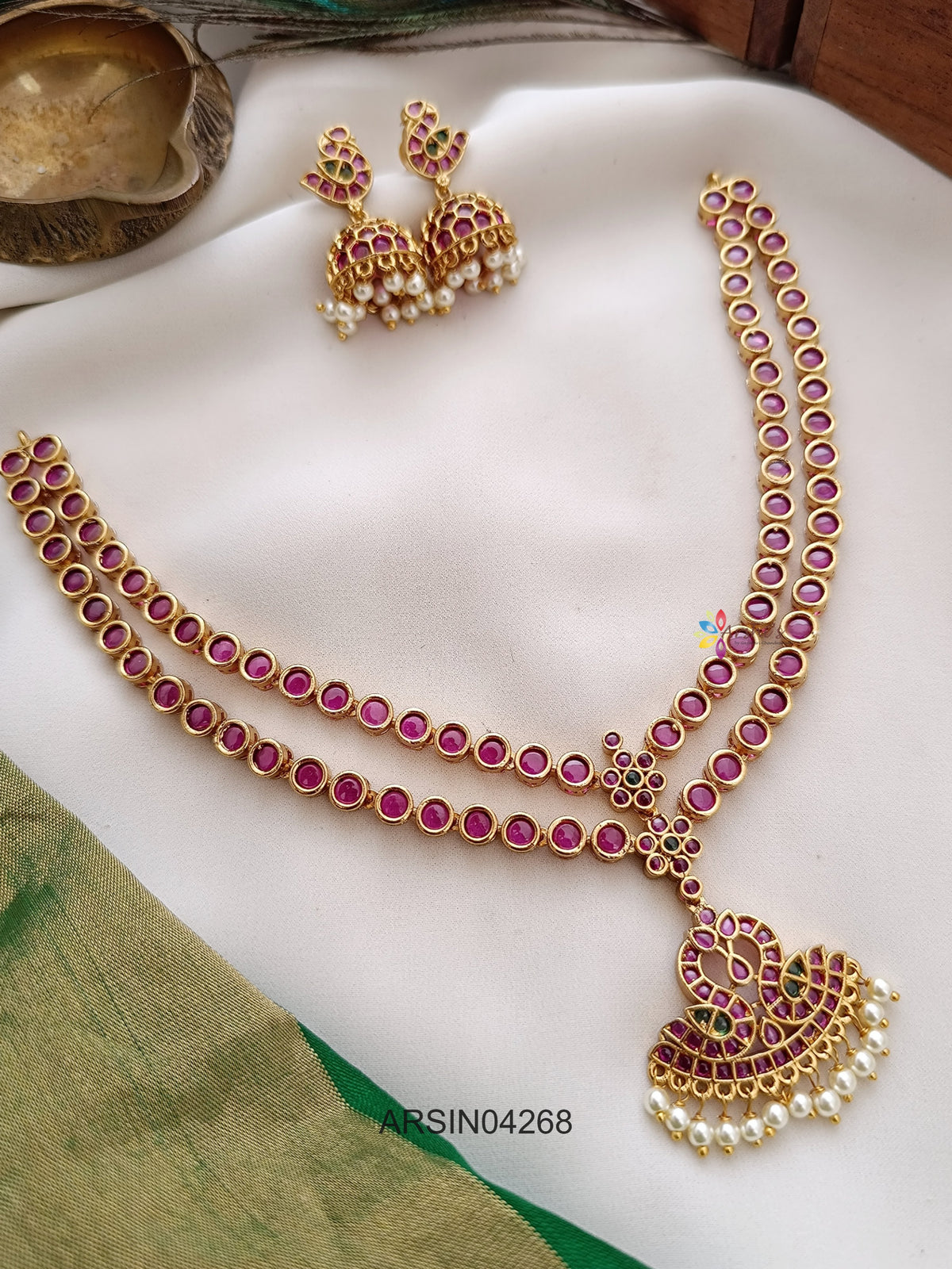 Two Layer Ruby Stone Attigai Necklace