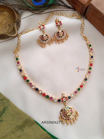 Navarathna Stone Attigai Necklace