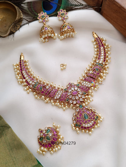 Peacock Kemp Stone Guttapusalu Necklace