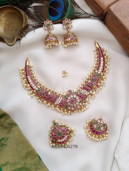 Peacock Kemp Stone Guttapusalu Necklace