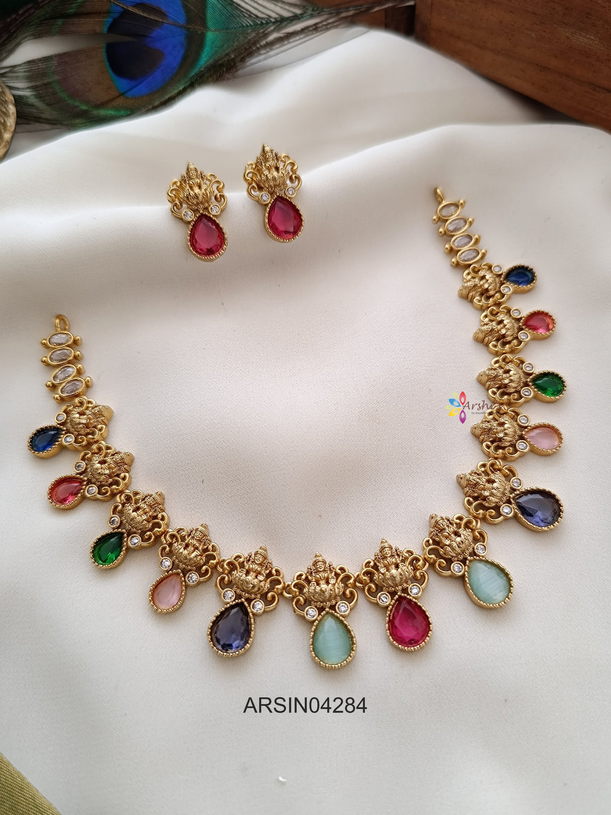 Lakshmi Navarathna Tear Drop Stones Necklace