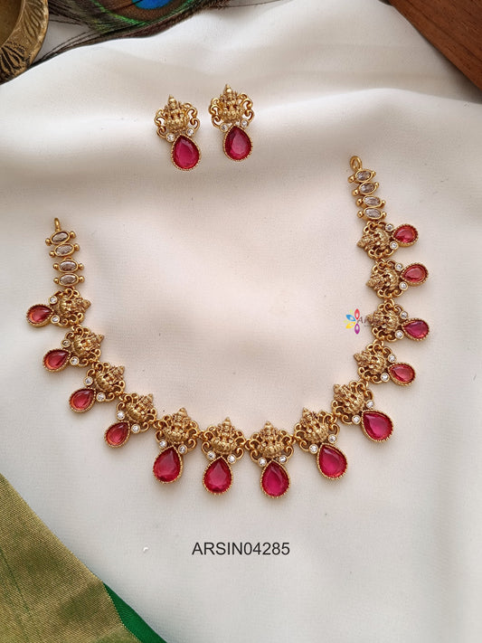 Lakshmi Red Tear Drop Stones Necklace