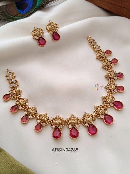 Lakshmi Red Tear Drop Stones Necklace