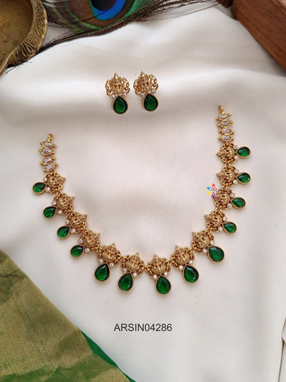 Lakshmi Green Tear Drop Stones Necklace