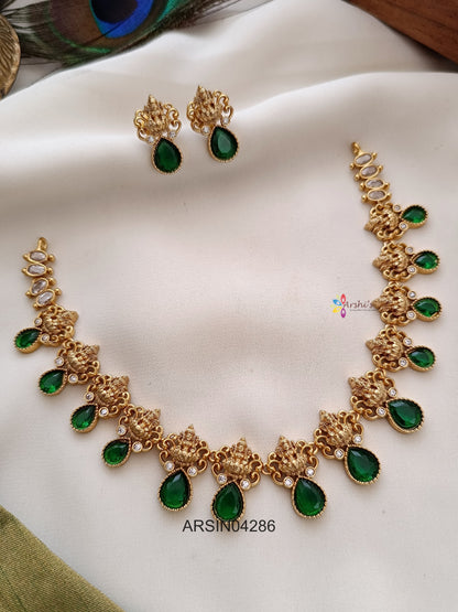 Lakshmi Green Tear Drop Stones Necklace