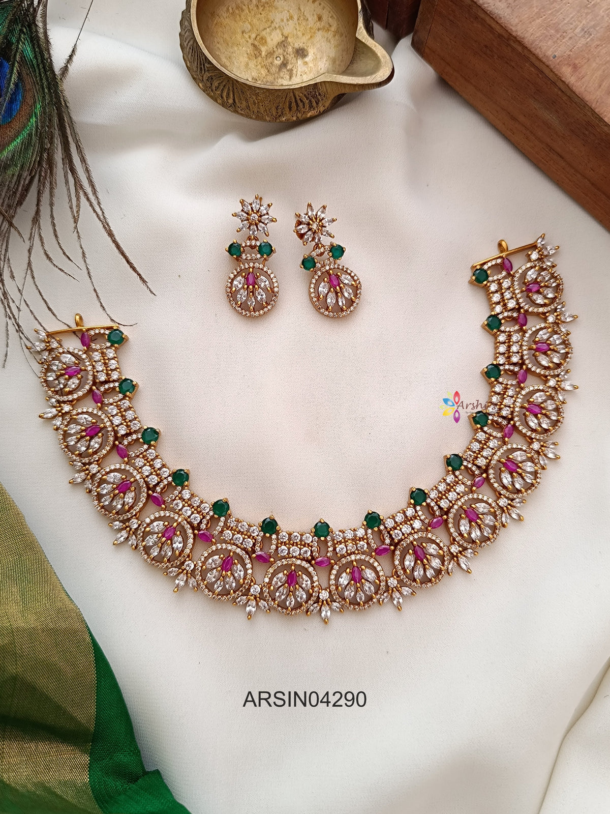 Floral Stone Coin Necklace