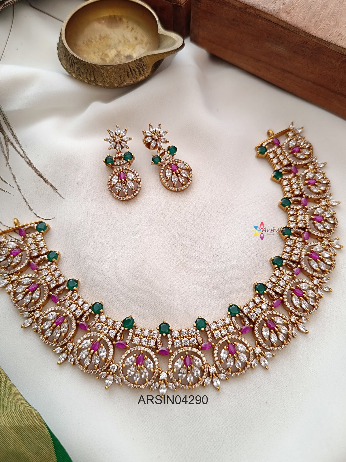 Floral Stone Coin Necklace