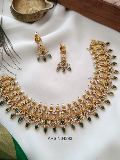 Antique White and Green Stone Necklace