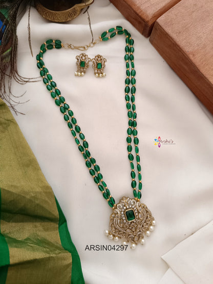 Green Bead Victorian Pendant Necklace