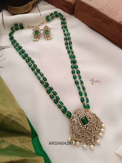 Green Bead Victorian Pendant Necklace