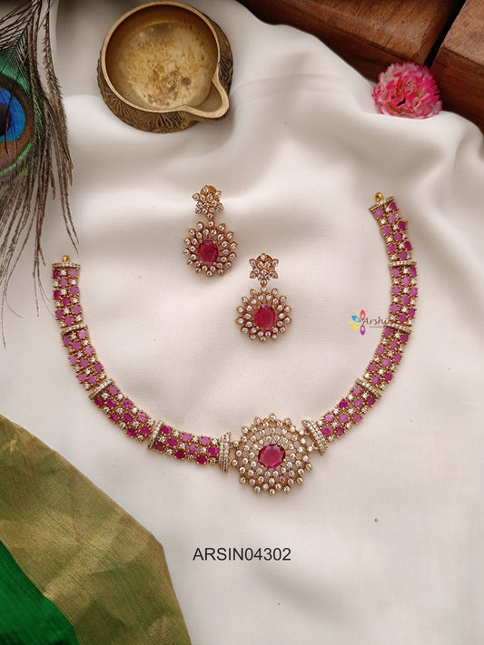 Ruby and White Stone Necklace