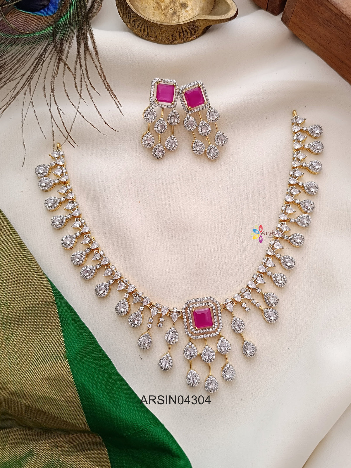 Diamond Look Like Pink Necklace