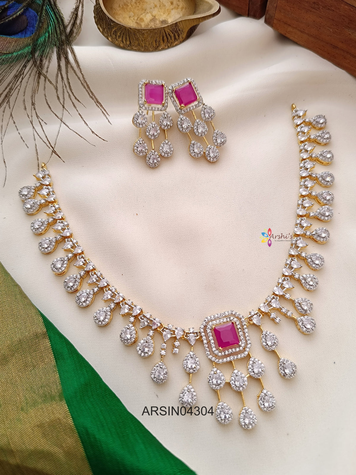 Diamond Look Like Pink Necklace