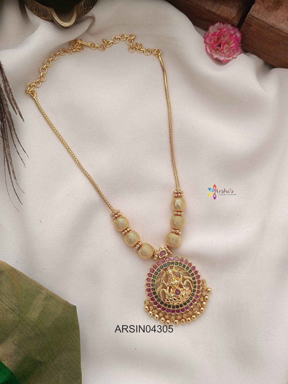 Lakshmi Pendant Gold Ball Necklace