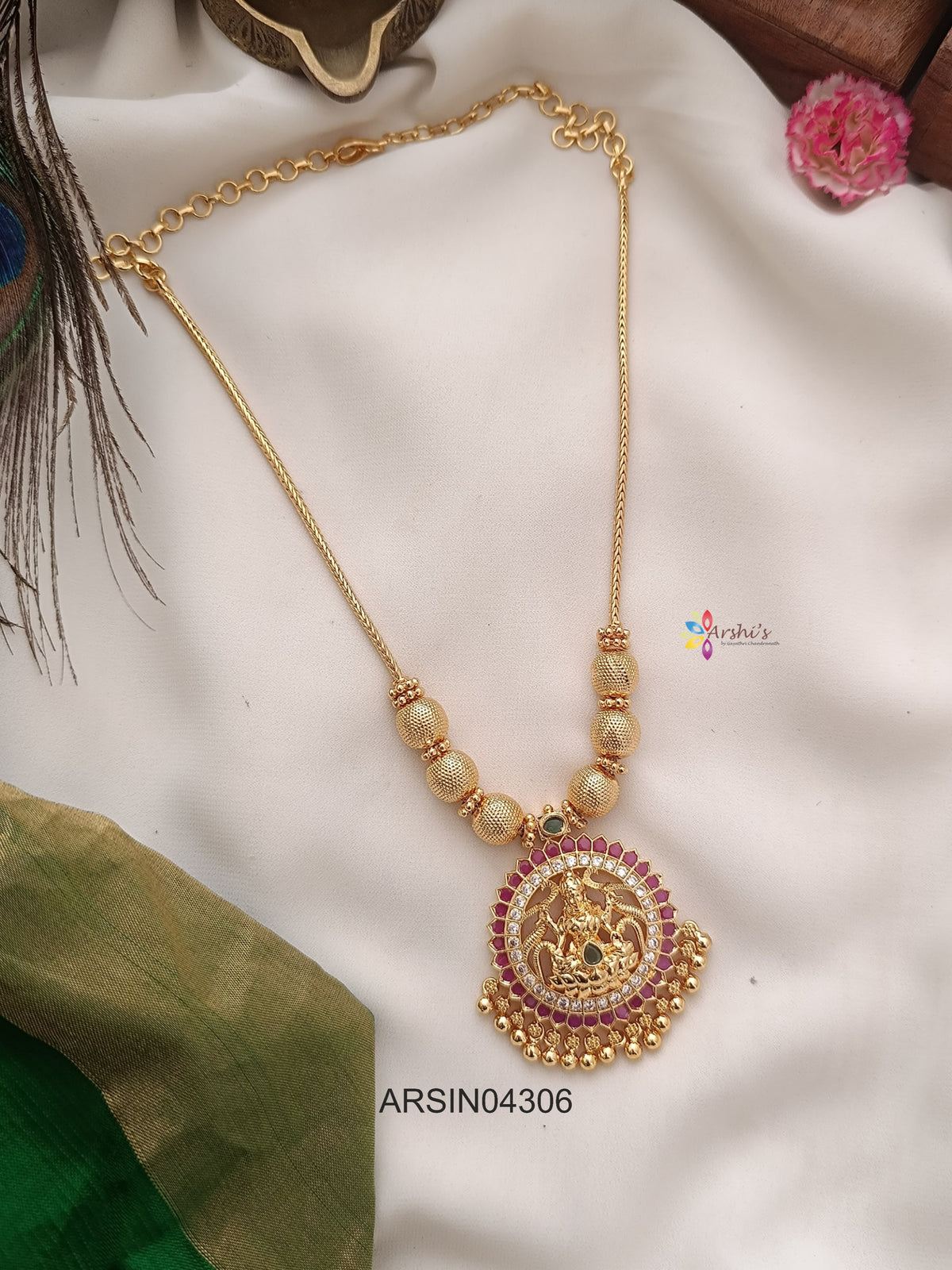 Lakshmi Pendant Gold Ball Necklace