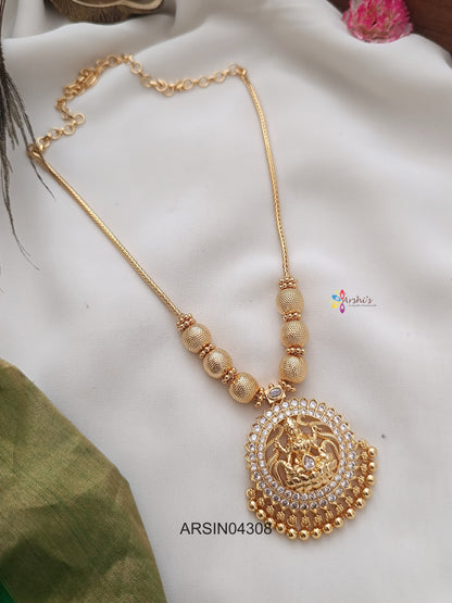 Lakshmi Pendant Gold Ball White Stone Necklace