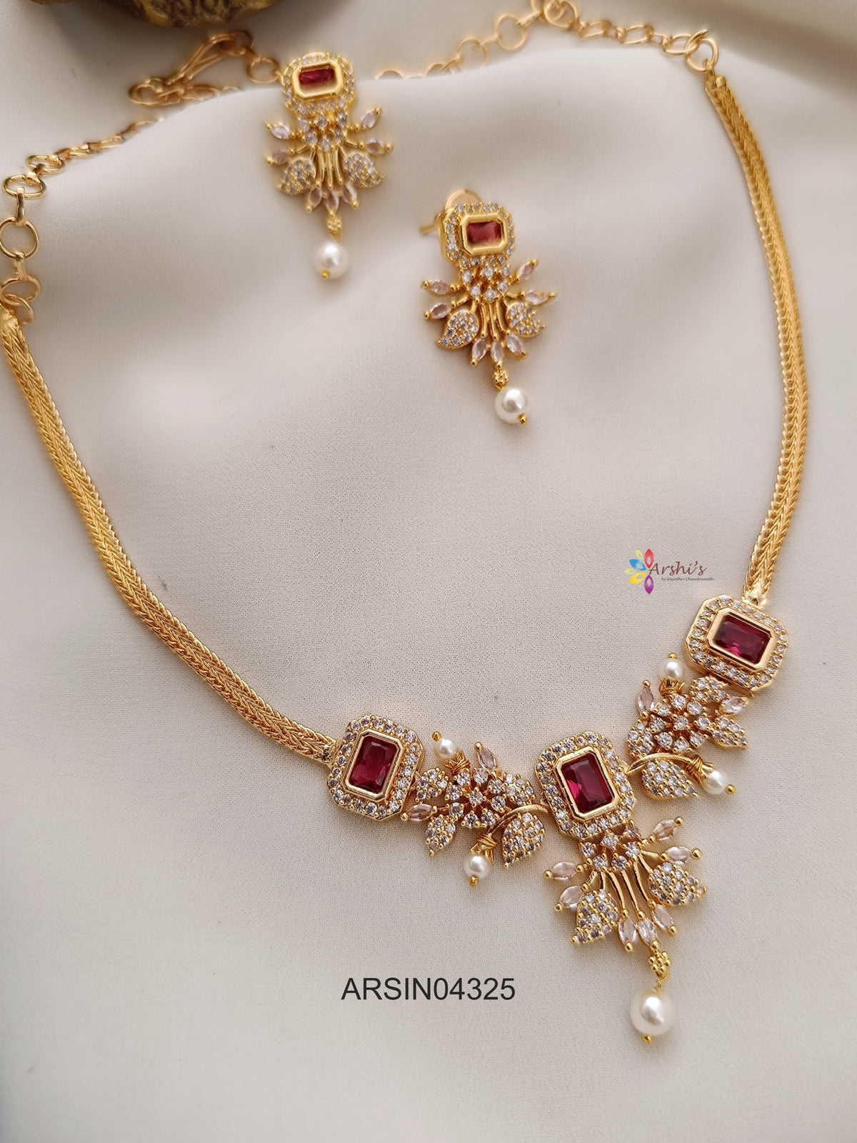 Red and White Stone Necklace