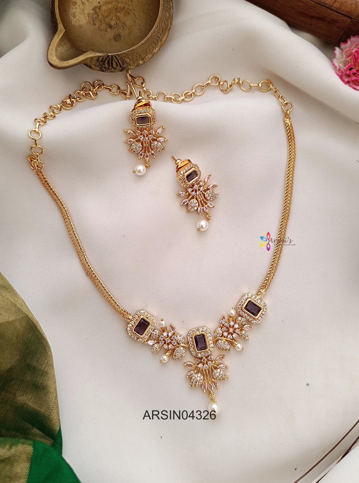 Purple and White Stone Necklace