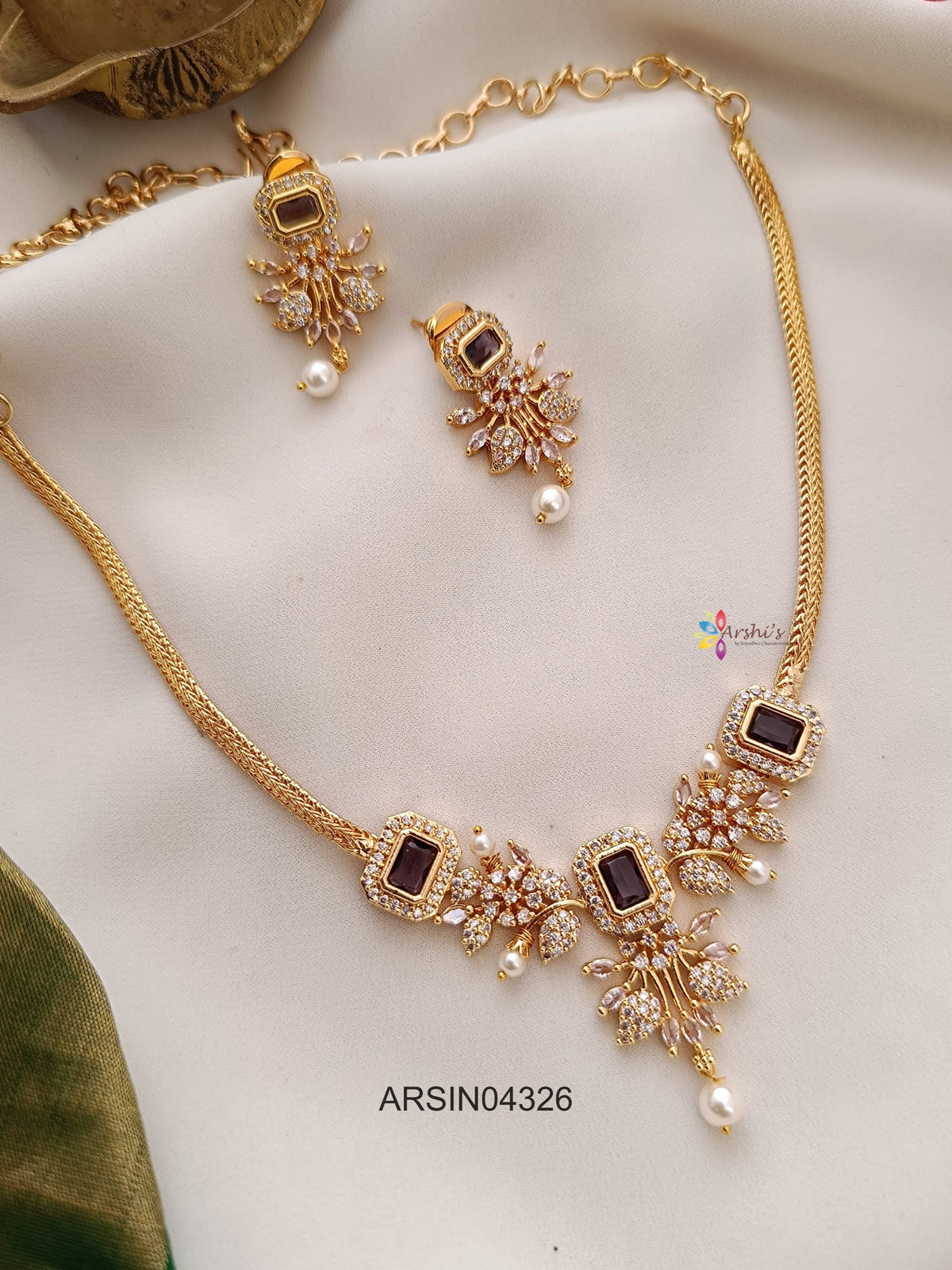 Purple and White Stone Necklace