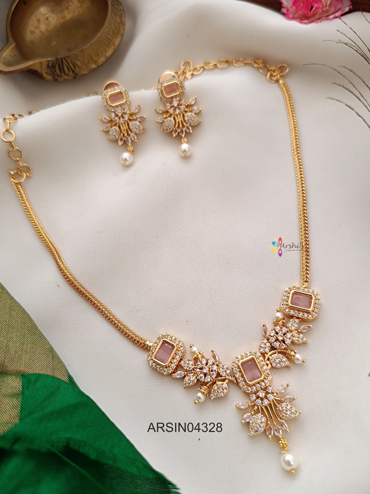 Pale Pink and White Stone Necklace