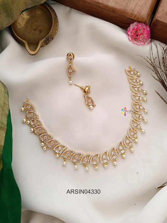 Diamond Look Like Pearl Drop Necklace