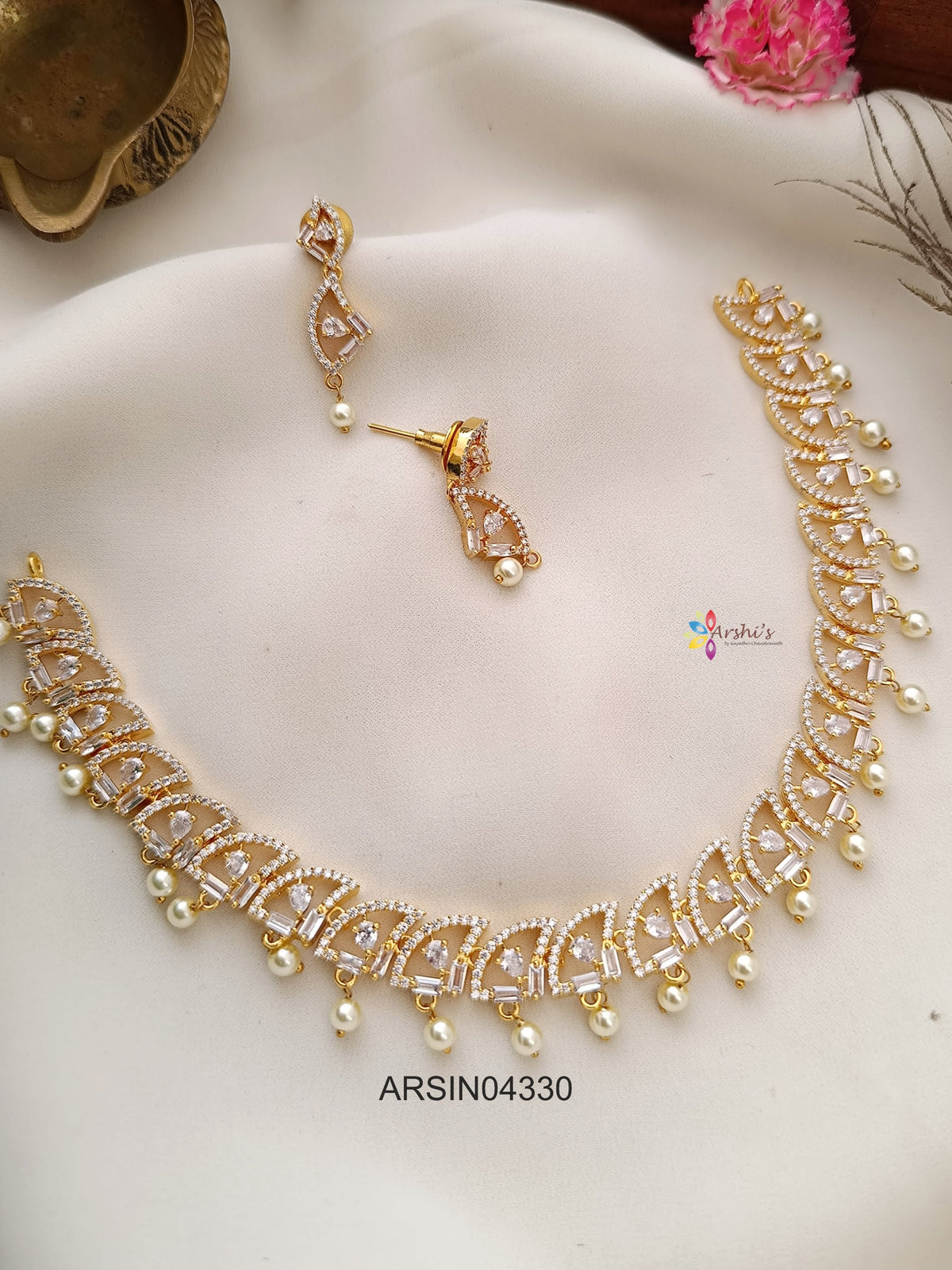 Diamond Look Like Pearl Drop Necklace