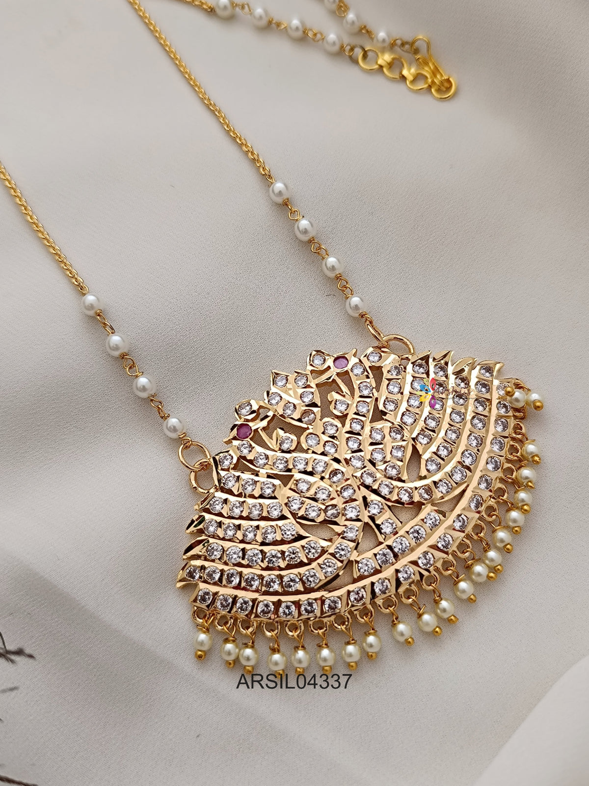 Peacock White Stone Pendant Haram