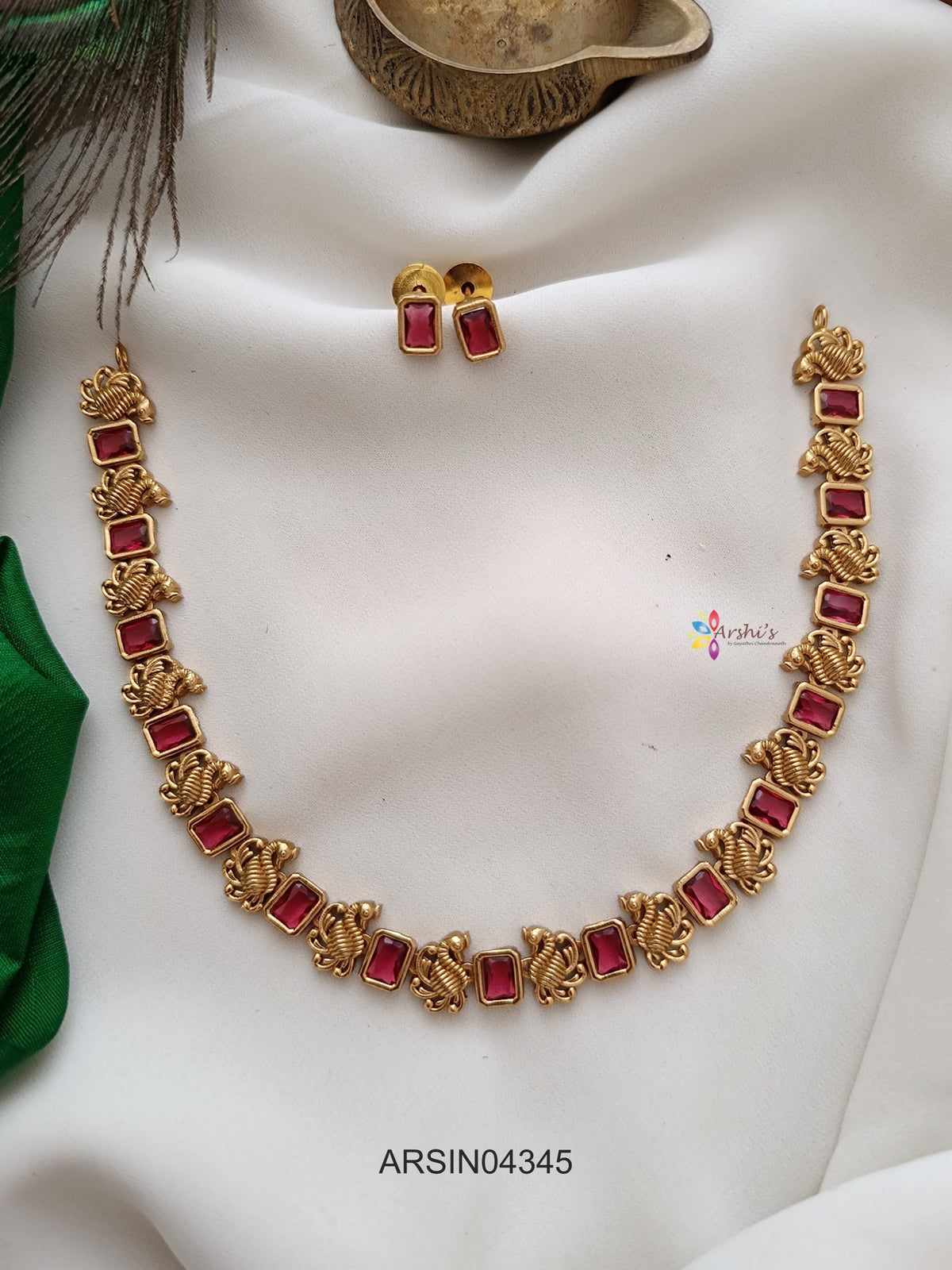Swan Square Red Stone Necklace