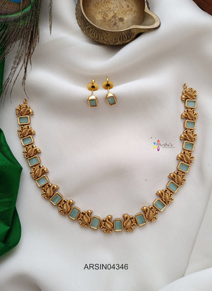 Swan Square Pale Blue Stone Necklace
