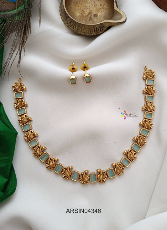 Swan Square Pale Blue Stone Necklace