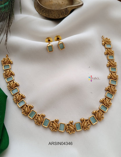 Swan Square Pale Blue Stone Necklace