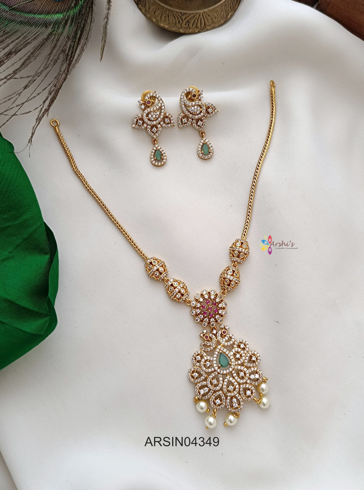 Simple AD Stone Pearl Drops Necklace