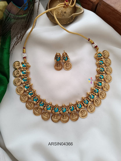 Lakshmi Coin Ganesha Blue Stone Necklace