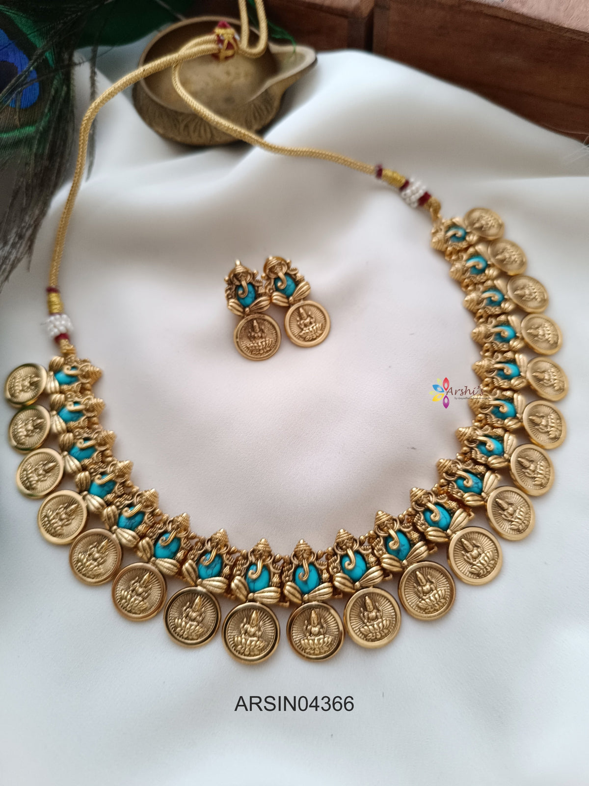 Lakshmi Coin Ganesha Blue Stone Necklace