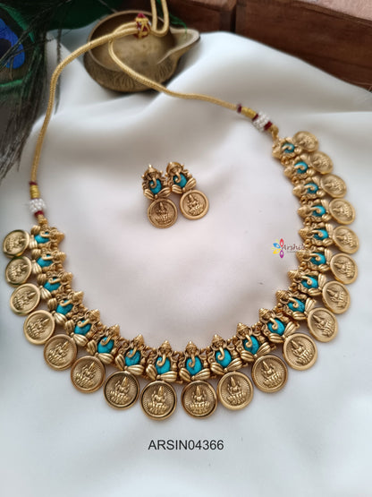 Lakshmi Coin Ganesha Blue Stone Necklace