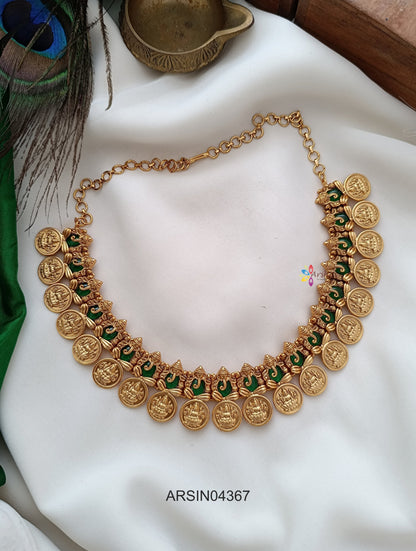Lakshmi Coin Ganesha Green Stone Necklace