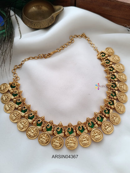 Lakshmi Coin Ganesha Green Stone Necklace